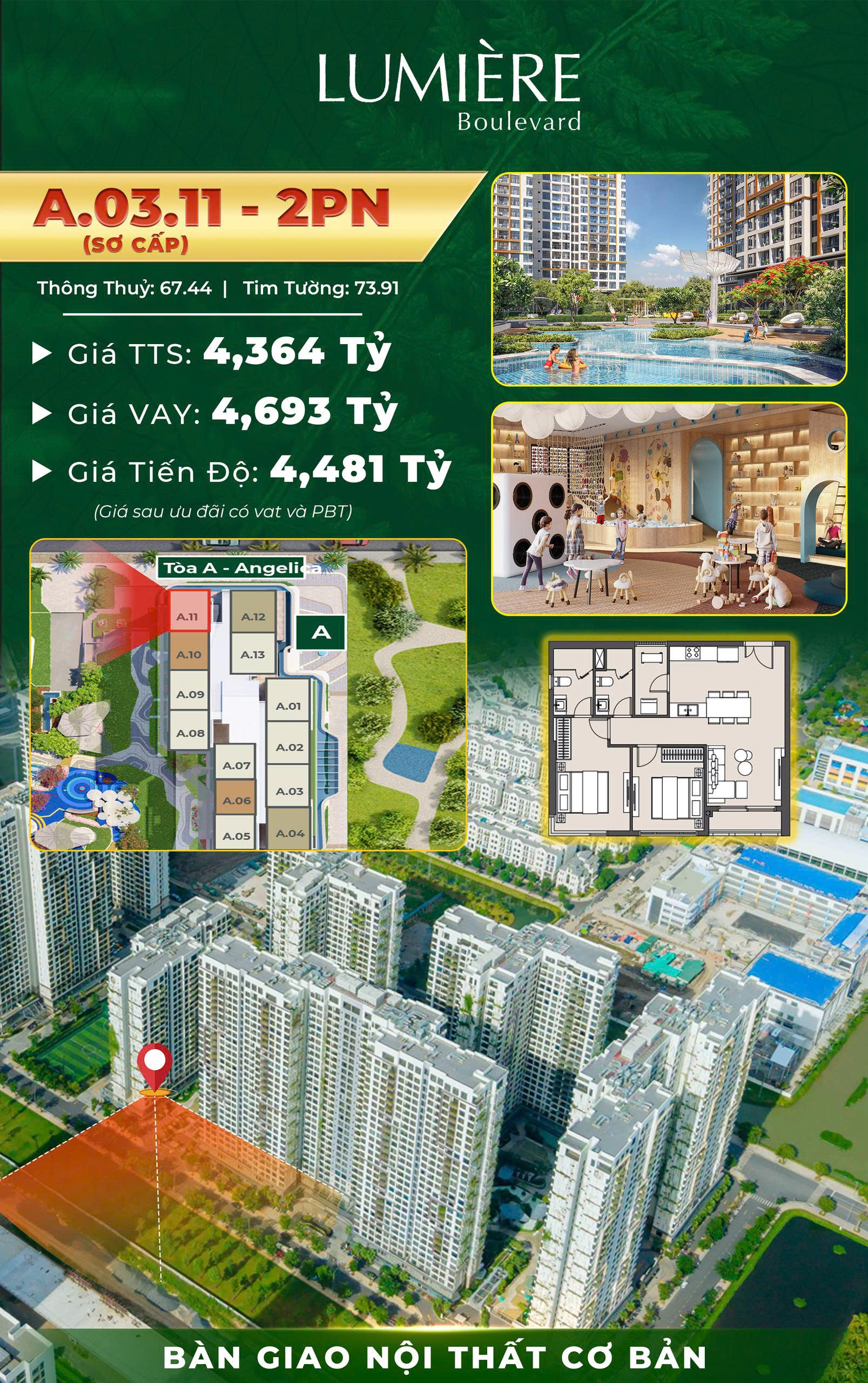 Căn hộ Lumier Boulevard A.03.11 - 2PN (SC)